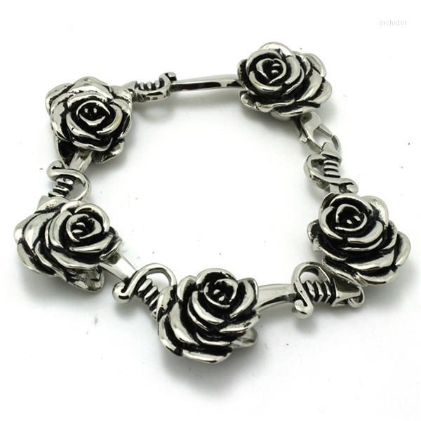 

Link Bracelets 22cm 2cm Rose Flower Bracelet 316 Stainless Steel Gift For Lover