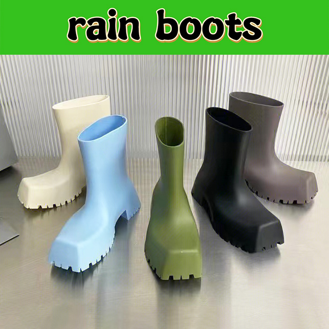 

New Blcg Trooper Rubber boot rain boots paris square toes black beige olive grey mens designer booties luxury outsole Wear-resistant waterproof men women sneaker