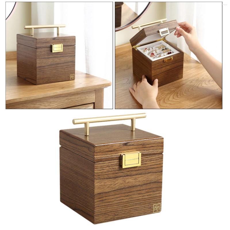 

Jewelry Pouches Wooden Collection Storage Box Rings Necklaces Case Holder Organizer