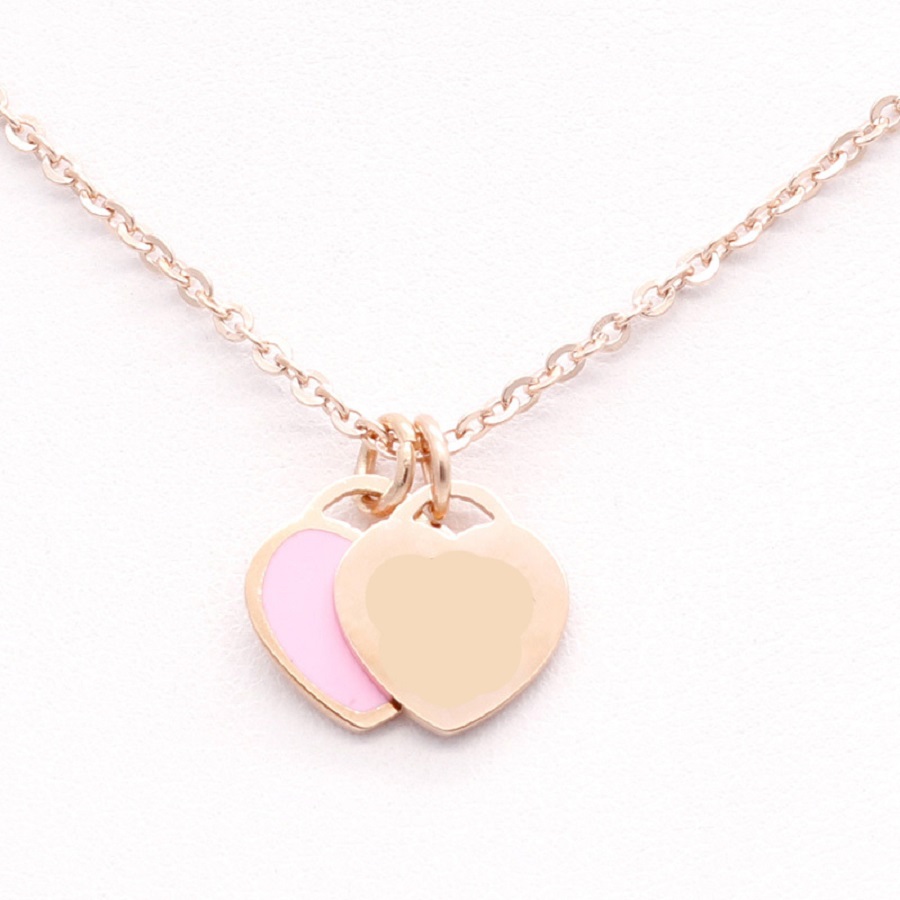 

necklace designers woman stainless steel Two hearts pink green pendant jewelry on the neck Valentine Day Christmas gifts for girlfriend jewelry heart pendants