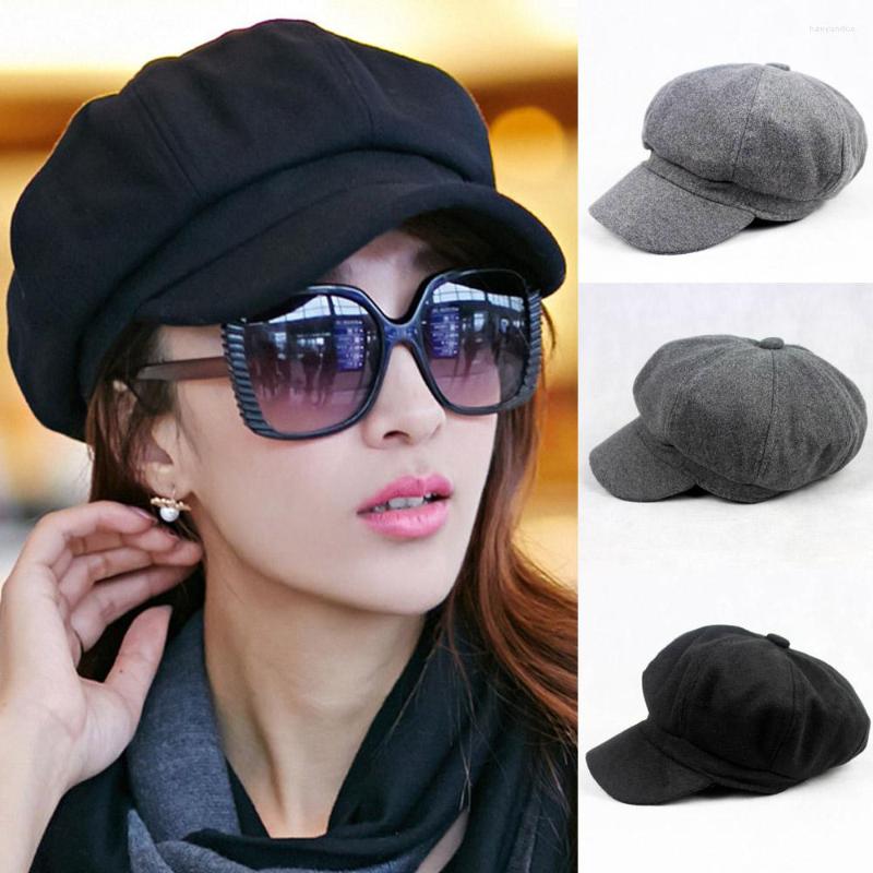 

Visors Women Solid Color Woolen Gatsby Sboy Hat Peaked Flat Cabbie Driver Cap Baker HATCS0033, Black