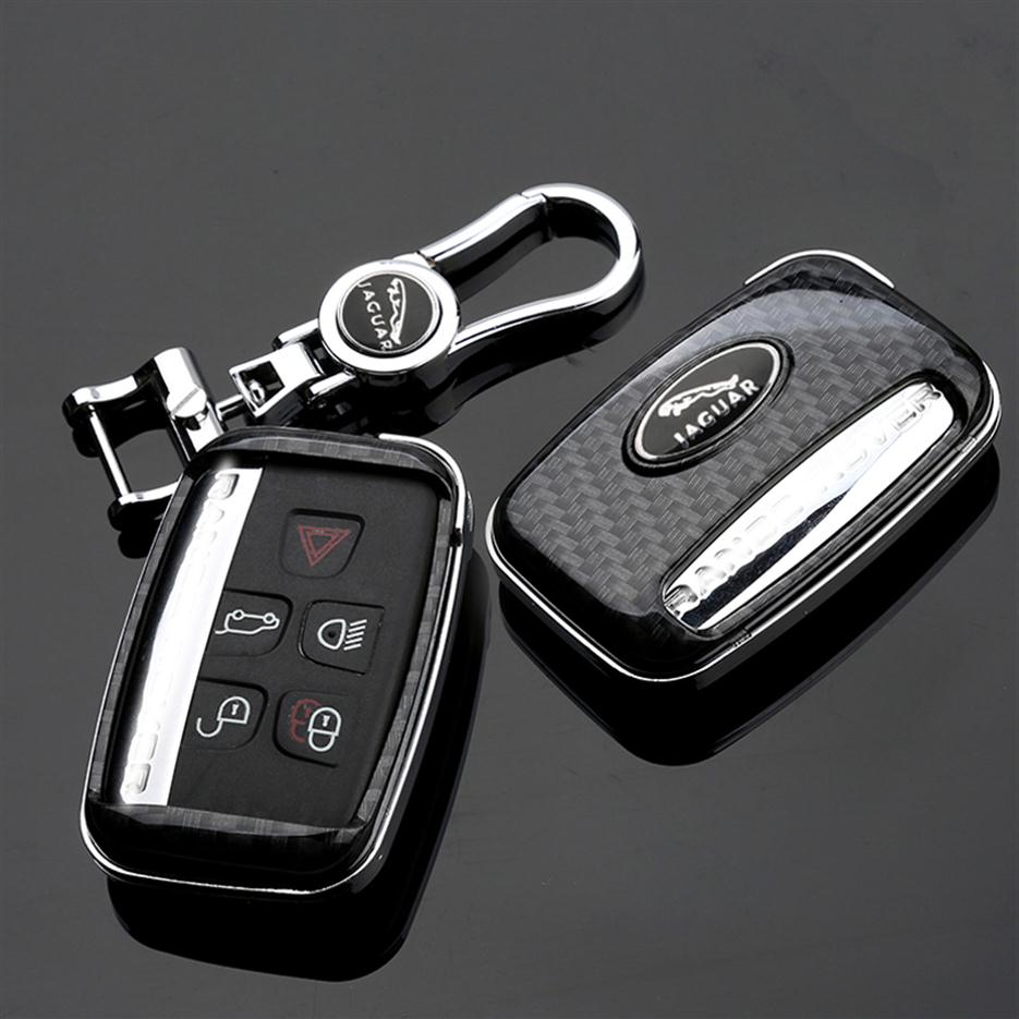 

For Jaguar XE XF XJ F-PACE Carbon Fiber Style Car Remote Key Shell Fob Case Cover with Metal KeyChain2998, Carbon fiber black