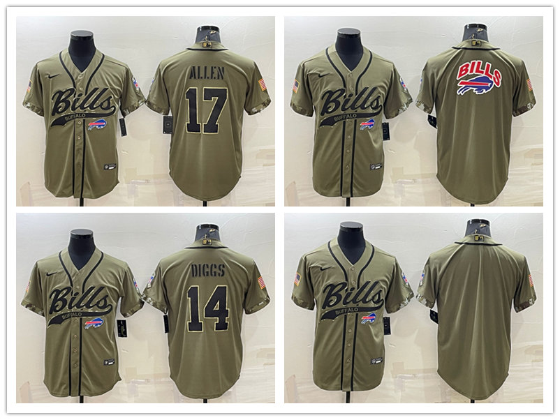 

Baseball Football Jersey Buffalo''Bills''MEN Stefon Diggs #14 Josh Allen #17 2022 Olive Salute to Service Cool Base Stitched