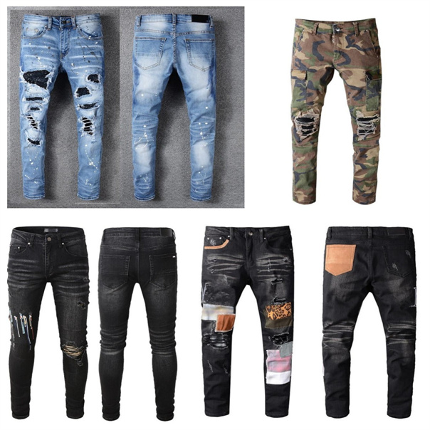 

Patches Designer Jeans Detail Biker denim jeans Fit Men Slim Motorcycle Ripped Destroyed Stretch Distressed France Fashion Pierre Straight Men's Hole patchwork, 18