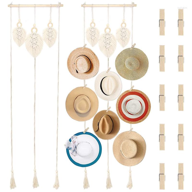 

Jewelry Pouches Hat Wall Hanging Organizer Boho Rack For Display Cap Holder Handmade Cotton Rope Woven Womens Storage