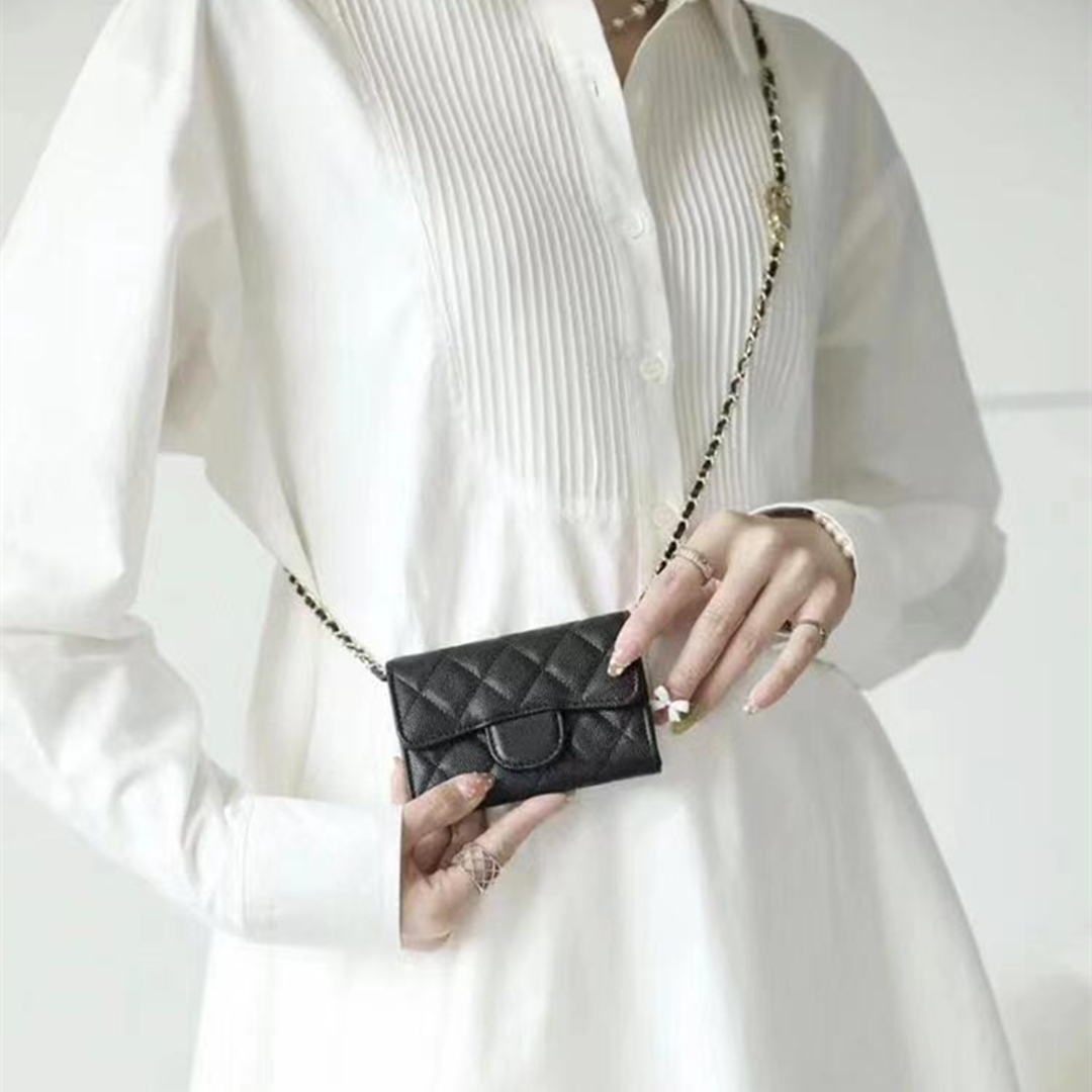 

Classic Designer Crossbody Caviar Bags Handbags Clutch Lady Black Real Leather Coin Purse Cowhide Wallet Womans Luxury Shoulder Headphone Bag, Black cowhide[c]