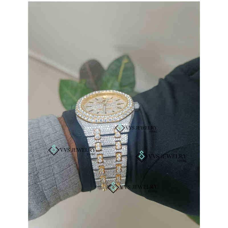 

Chrono Hip Hop Diamond Watch Buss Down Wrist Iced Out Vvs Moissanite High-end Stainless Steel Jewelry, White gold