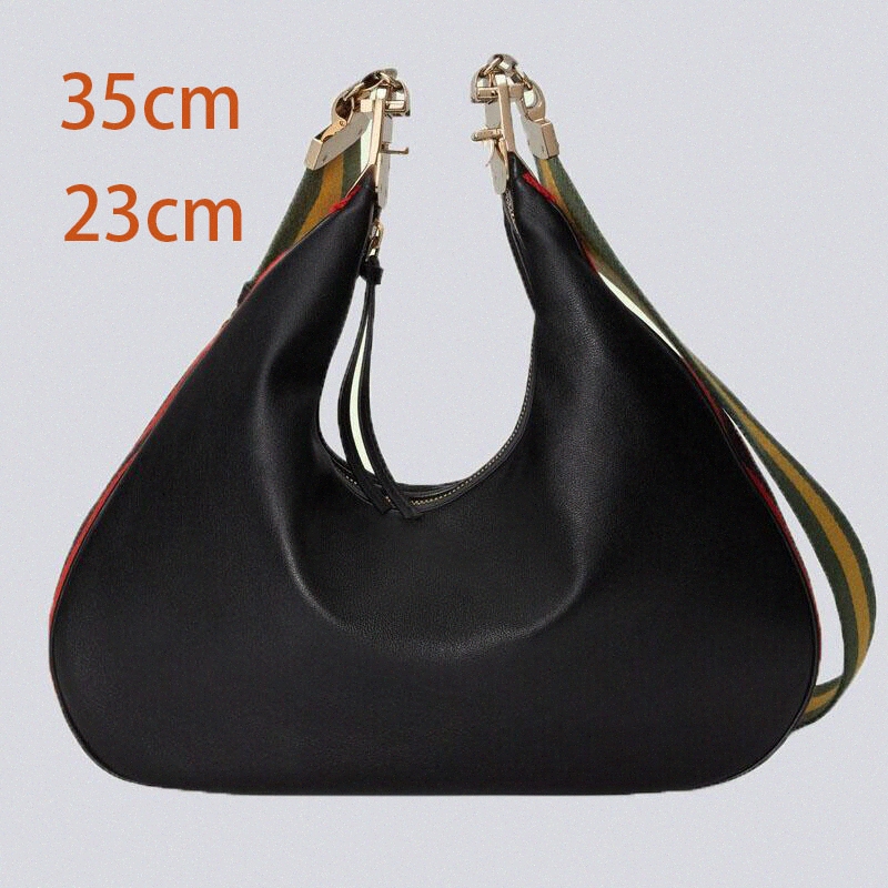 

2022 Attache large shoulder bag Beige blue canvas crescent moon G shaped hook closure ebony Blue red Web trim additional leather strap 3Mf6#