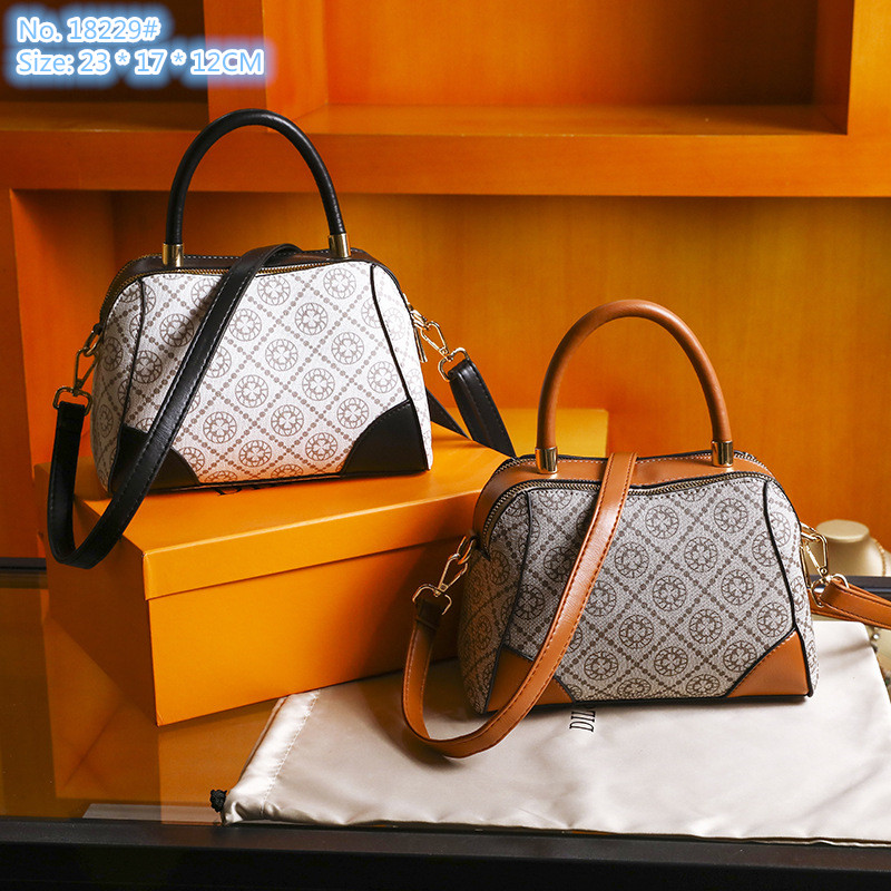 

Wholesale factory ladies shoulder bag 2 color elegant polka dots retro handbag double compartment contrast leather handbags trend printed mobile phone coin purse, Brown-18229#