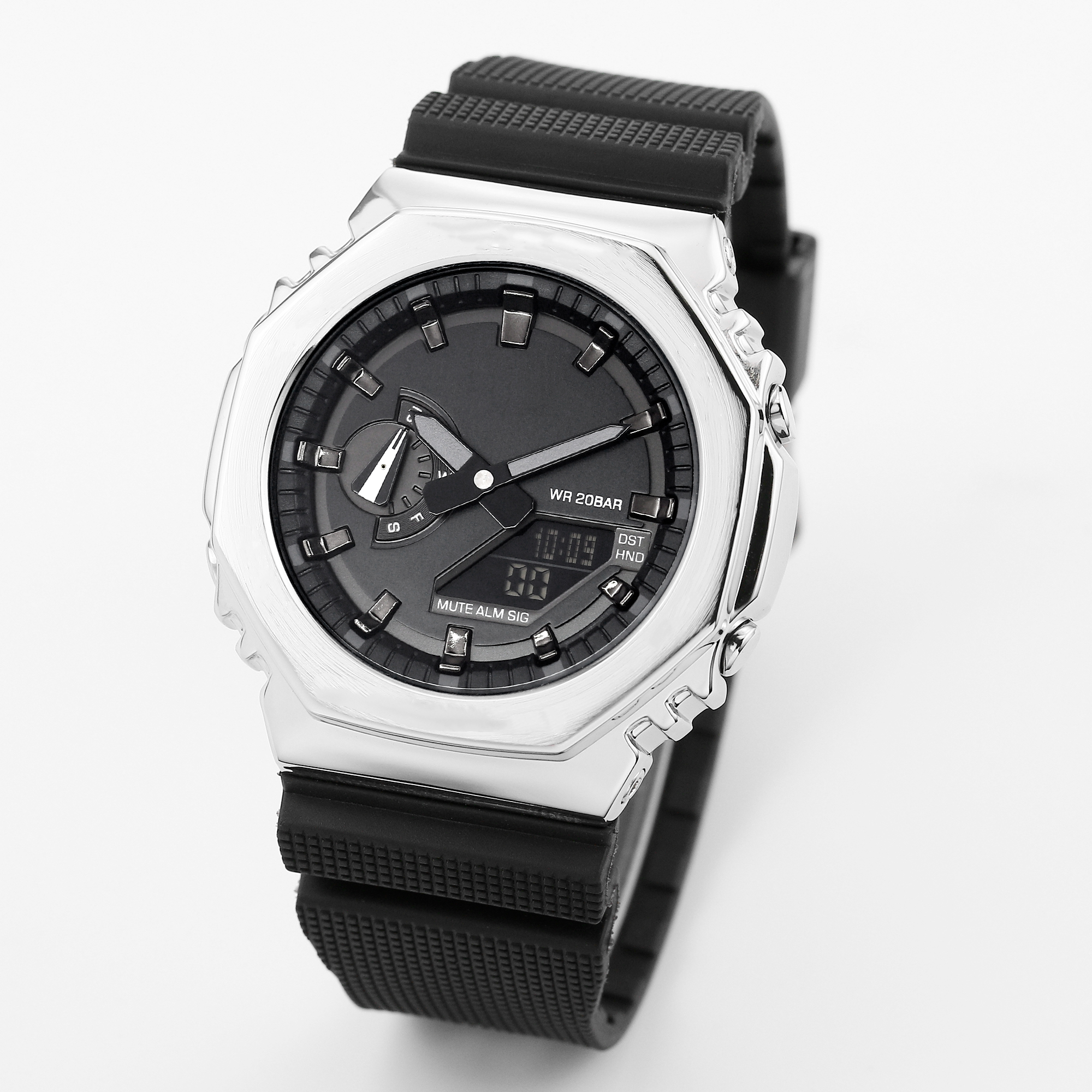 

Iced Out Watch Sport Quartz Men's Digital Watch removable assembly Ultra thin waterproof World Time Metal Blackface GM Oak Series LED