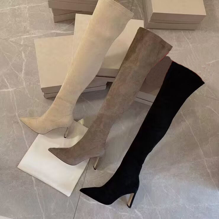 

Women's over knee suede designer boots Fashion pointed velvet zipper high heels 8.5cm Luxury party wedding shoes Gift box size 35-40, 3#