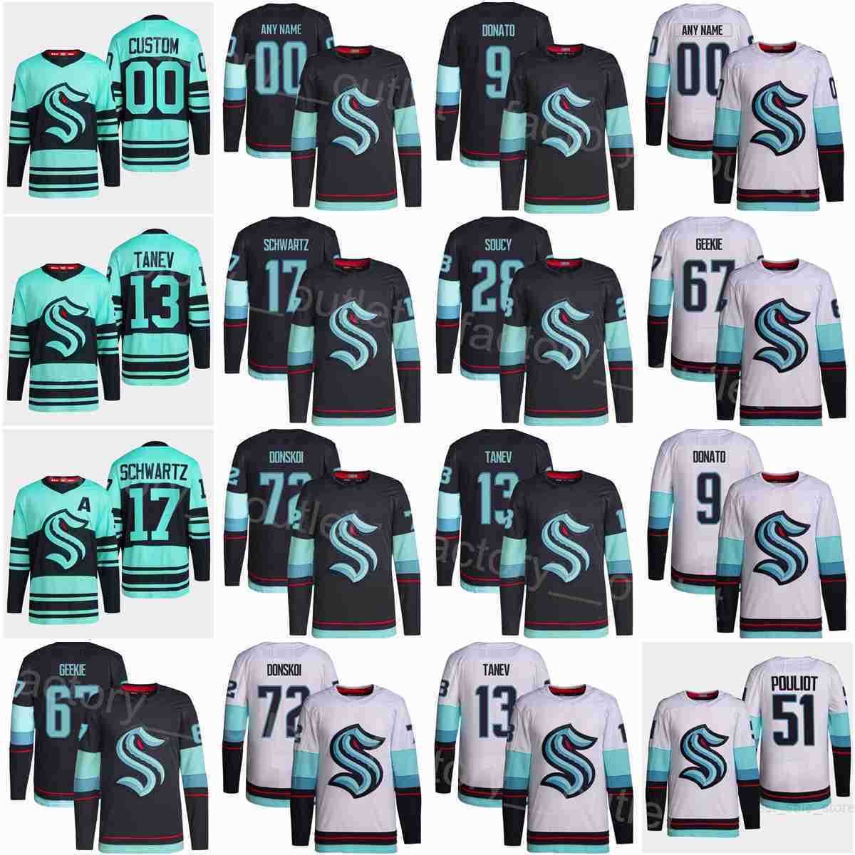 

Seattle Hockey Kraken 67 Morgan Geekie Jersey 9 Ryan Donato 72 Joonas Donskoi Carson Soucy Shane Wright Brandon Tanev Jaden Schwartz Philipp, White
