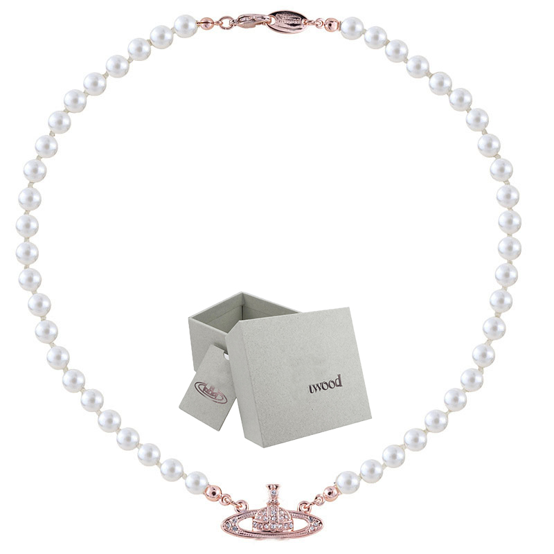 

Pearl Necklace Saturn Beads Pendant Fashion Women Diamond Necklace Couple Jewelry Gift With packing box