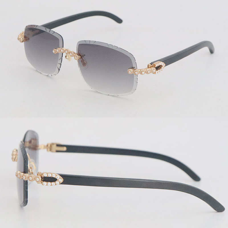 

621s uxury Moissanite Diamond Set Rimless Sunglasses Womans Original Black Buffalo Horn Men glasses Carved lens Big Stones Vintage Metal Glasses Size 62 New