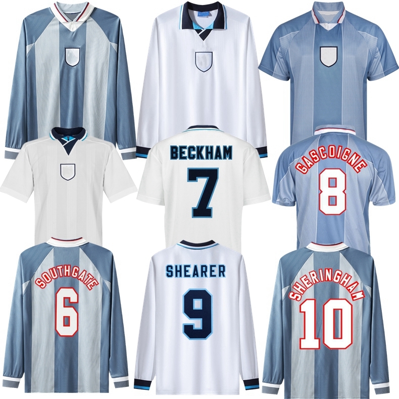 

1996 Gascoigne retro soccer jerseys SHEARER McManaman SOUTHGATE classic vintage Sheringham 96 98 home away EnglAnds Beckham football shirt longsleeve, Home euro 96 jersey