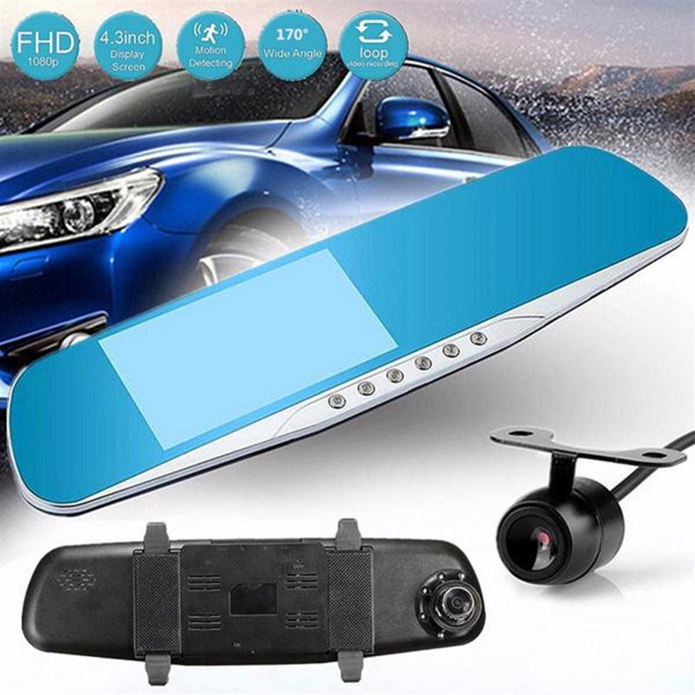 

2Ch car DVR 1080P video recorder mirror full HD digital dashcam front 170 degrees 4 3 inches night vision G-sensor parking monitor2064