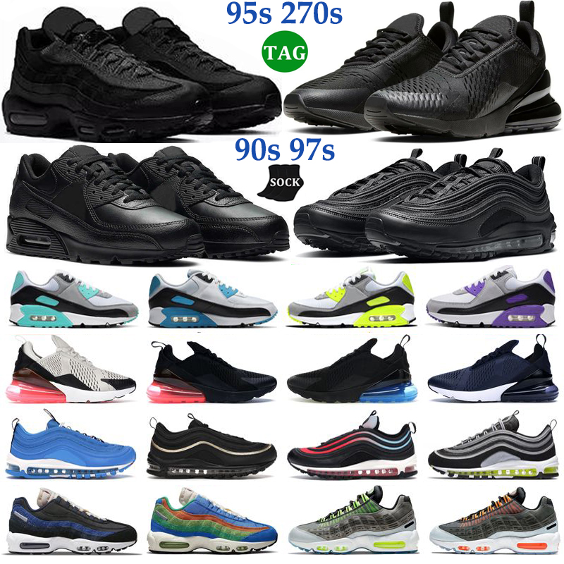 

airmax 90s 95s 97s 270s running shoes air max 90 95 97 270 mens outdoors trainers Triple Black White University Blue women chaussures outdoor sport sneakers