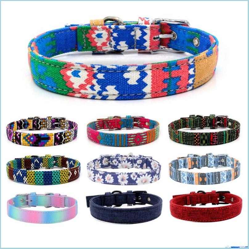 

Dog Collars Leashes Dog Collar Fashion Canvas Colorf Print Dogs Collars Adjustable Pin Buckle Rings Pet Supplies Drop Delivery Home Dhxl8