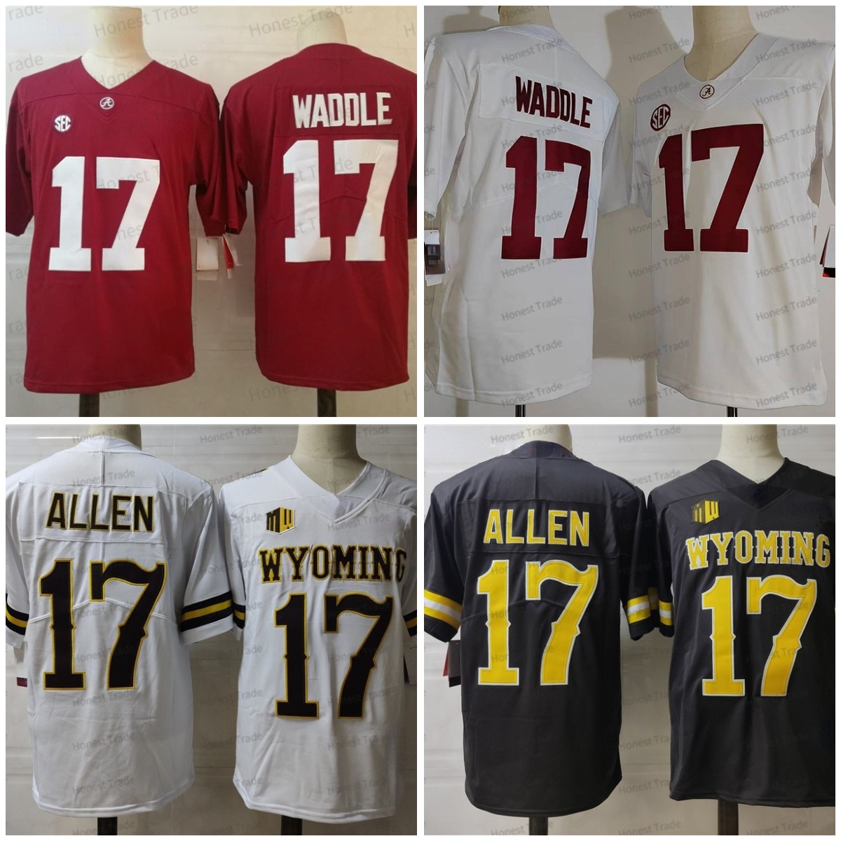 

NCAA 17 Josh Allen Football Jersey Wyoming 17 Jaylen Waddle Alabama Red Brown Mens Football Jerseys, Men jersey