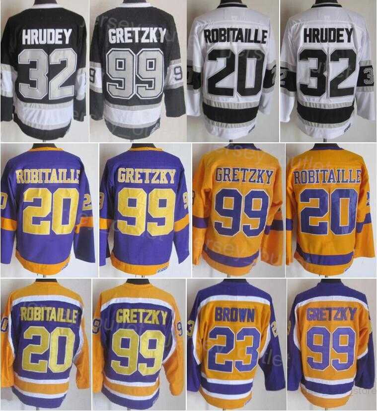 

Men Retro Hockey 23 Dustin Brown jersey''NHL''Vintage Classic 99 Wayne Gretzky 20 Luc Robitaille 32 Kelly Hrudey All Stitched Black WHite Purple, Yellow