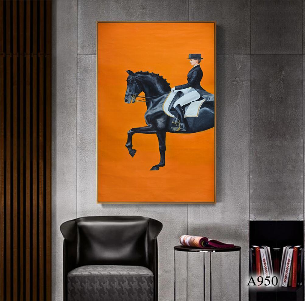 

High Quality 100 Handpainted Modern Decorative Oil Painting on Canvas Animal Painting Black Horse Women Home Wall Decor Art A953066875