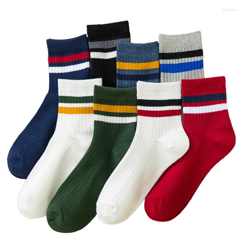 

Men's Socks 3 Pairs/Pack Cotton Mens Fashion Casual Breathable Active Sox High Quality Men Striped Trendy Long Sock Meias EU 39-44