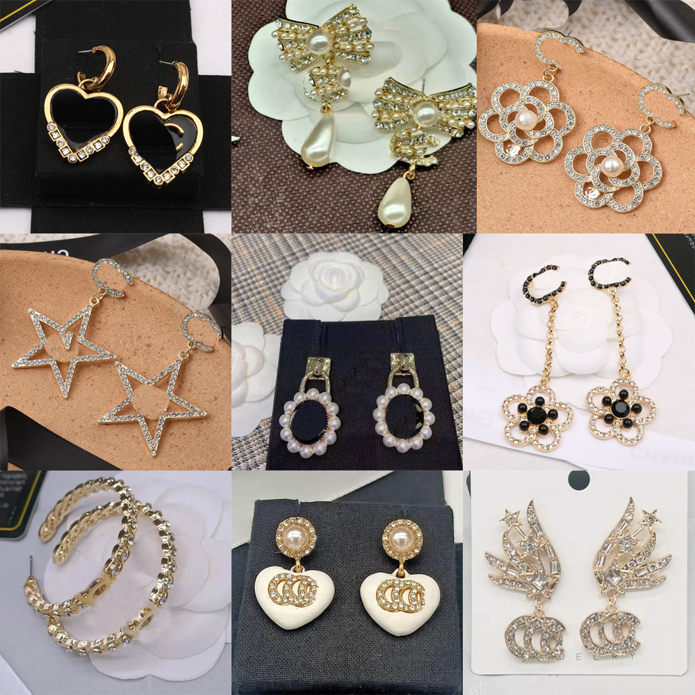 

20color 18K Gold Plated 925 Silver Letters Stud Luxury Brand Designers Long Tassels Geometric Famous Women Crystal Pearl Big Earring Wedding Party Jewerlry