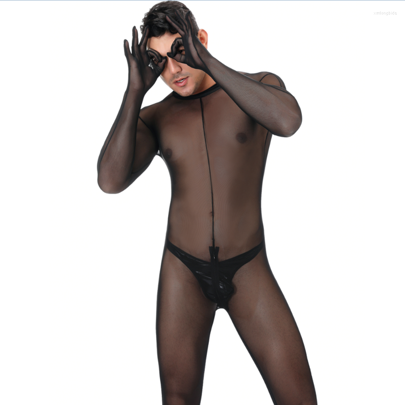 Sexy Set Men's G Strings Sexy Mesh Mens Bodystocking Penis Pouch Full Body Exotic Parties Night Clubs Wear Transparent Gay Catsuit Jumpsuit Lin