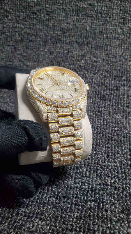 

2022 New Iced Out Diamonds Watch PASS TT ETA 3255 movement Mechanical Yellow Gold Top quality Men LuxuryWatch box includeO487, Watch-1