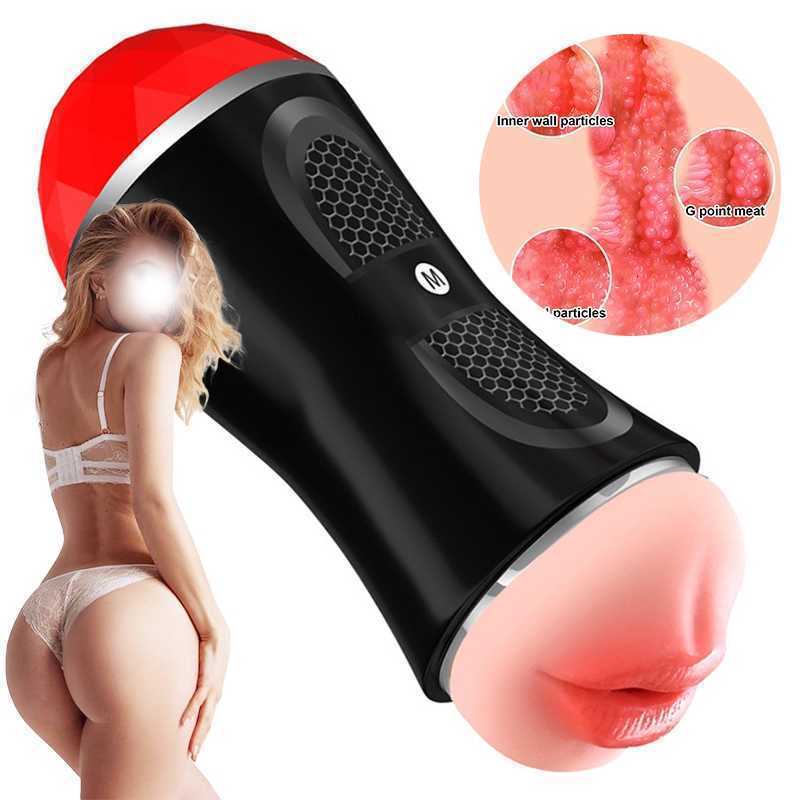 Massager Sex Toy Vibrator 18cm Double Head Sexy Toys for Men Adults 18 Male Silicone Masturbator Cup Vagina Mouth 2 in 1 Real Pussy Erotic Vagina-image-828825426