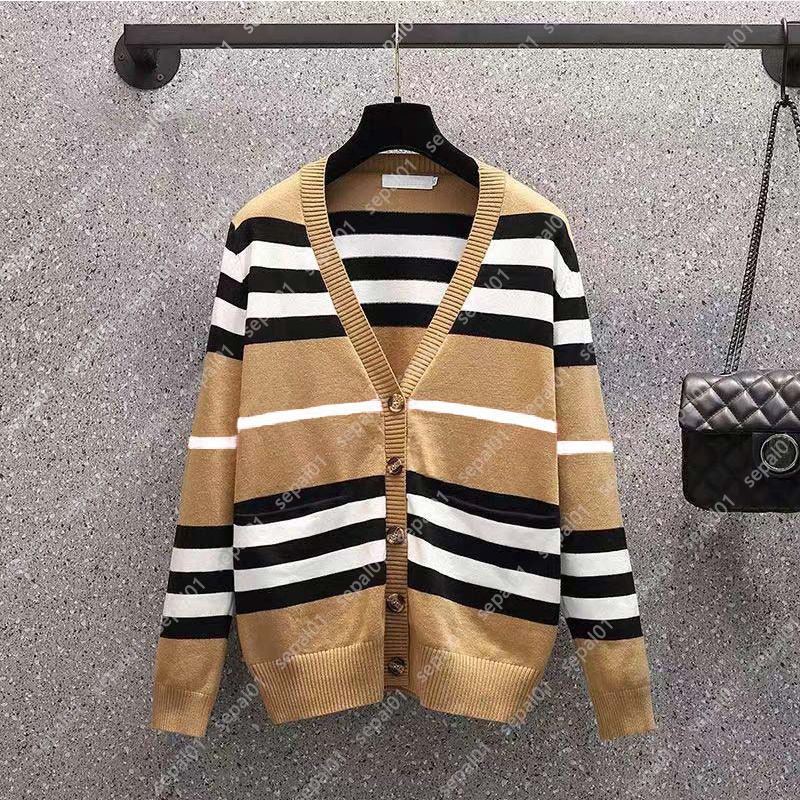 

Designer Sweater Men Women Classic Striped Cardigan Fashion V-Neck Long Sleeve Sweaters, B1