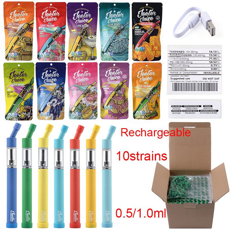 

JEETER Juice Live Resin Rechargeable Disposable Vapes Pen E cigarettes Device Pods Kits 0.5ml 1.0ml empty Pod 180mah Vape Pens 10colors