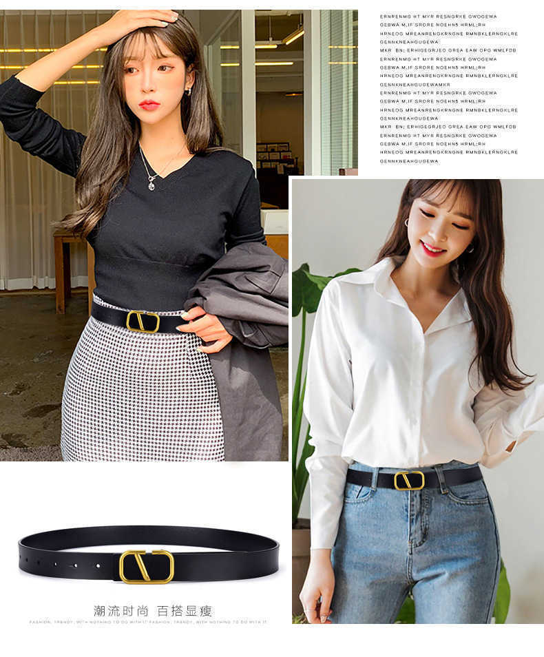 

Womens Belt 3.0CM Letter V Smooth Buckle Business Casual Waistband Luxury Brand Jeans Dress Decorative Belt Wholesale, As shown