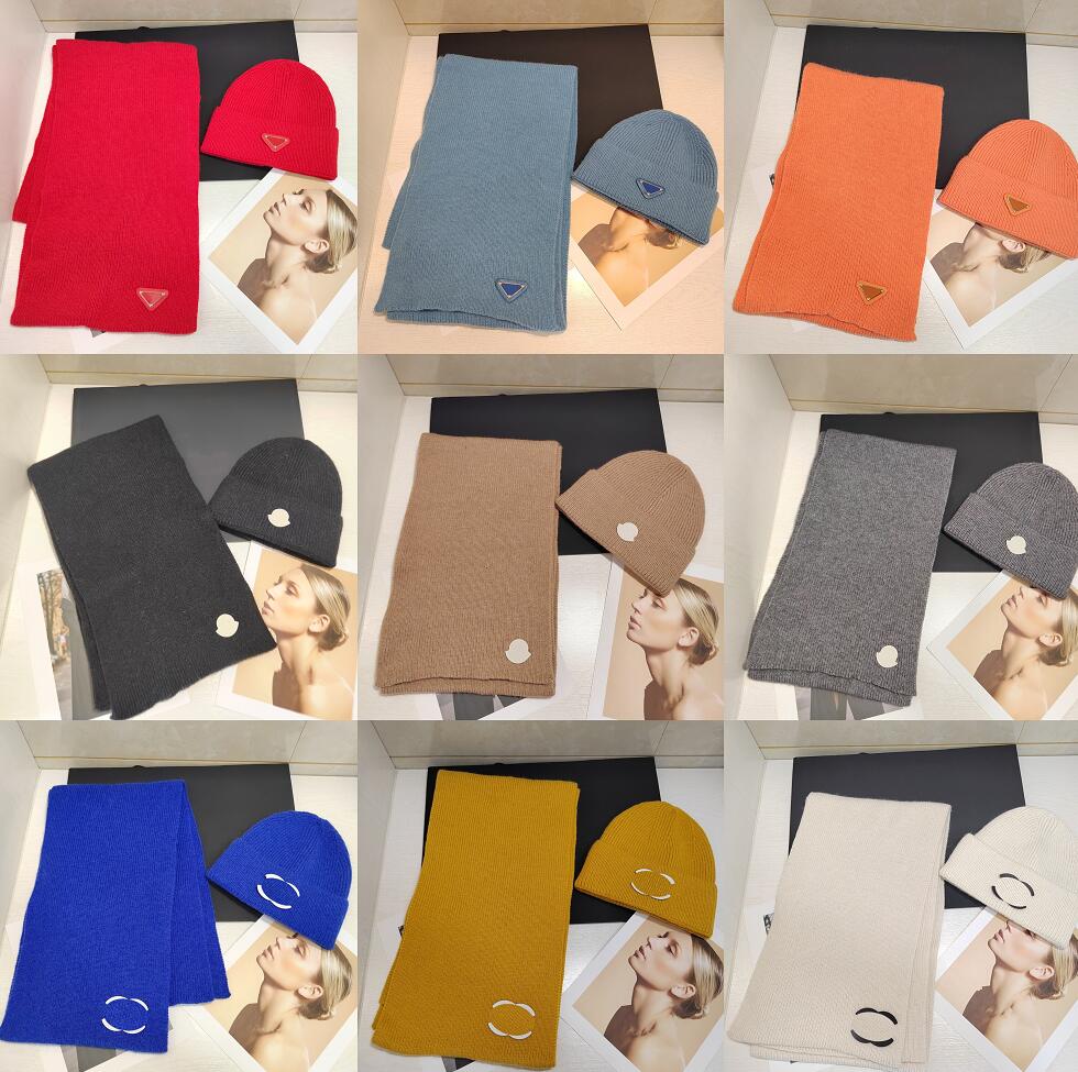 

Unisex Knitting Scarves Sets Pure Color Women Designer Beanie Hats Winter Warmth Wool Fashion Knitted Cap Scarf Suit Outdoor Leisure Thicken Couples Woolen Hat