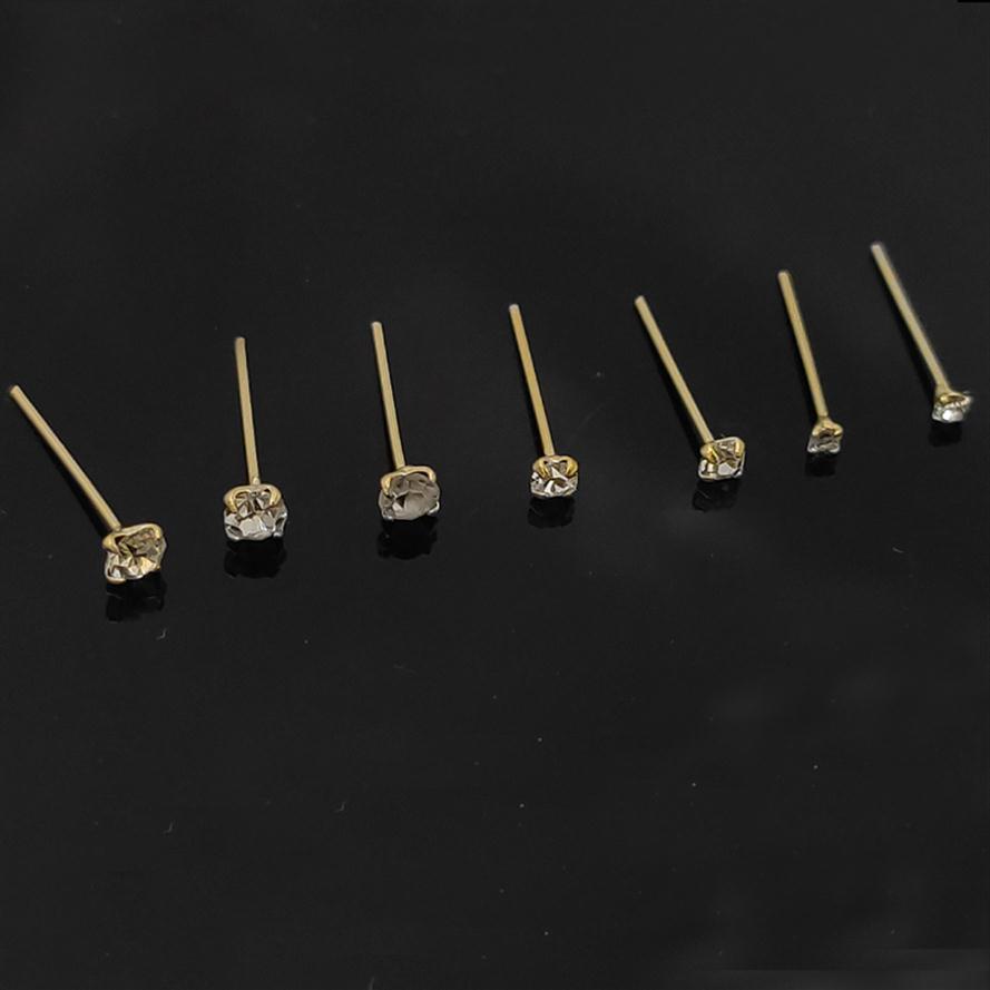 

925 Sterling silver Stud clear crystal Pin piercing nose jewelry 36pcs pack292e