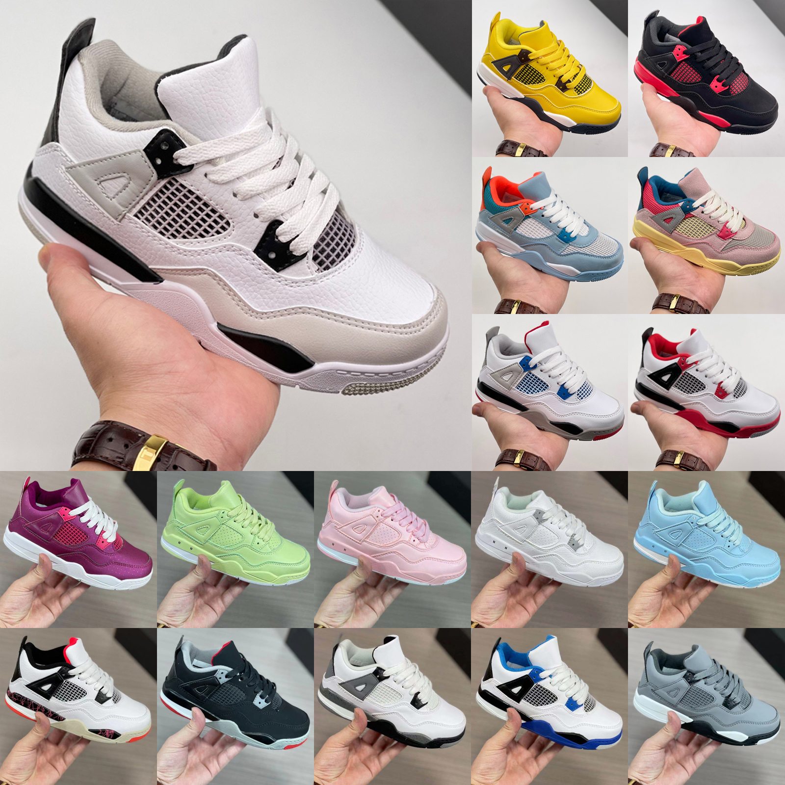 

Kids basketball shoes Jumpmans 4 Jumpman 4s Military Black Shimmer White Oreo University Blue Noir Cat Fire Red Thunder Taupe Haze IV Sports Sneakers size 6C-5Y 22-37, As photo 21