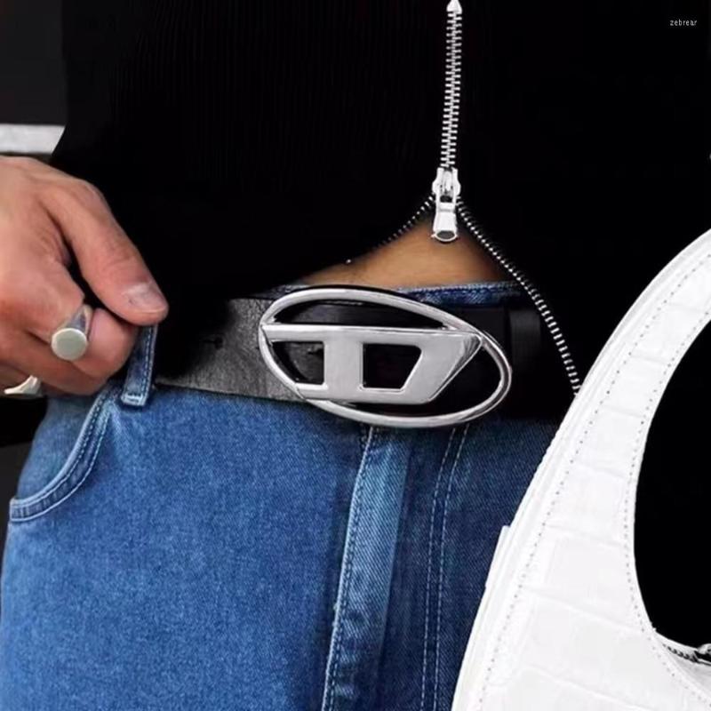 

Belts The Oval Metal Letter Buckle Male And Female PU Decorative Belt Fashion Luxury Design Personality Versatile Denim, Black