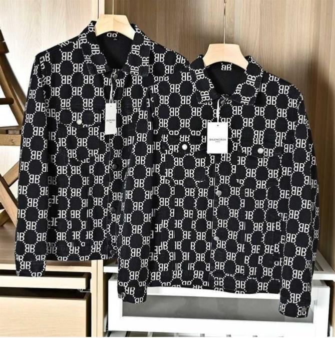 

Mens jackets coats Paris Double B Autumn and Winter New Men's Women's All over Printed Denim Coat
