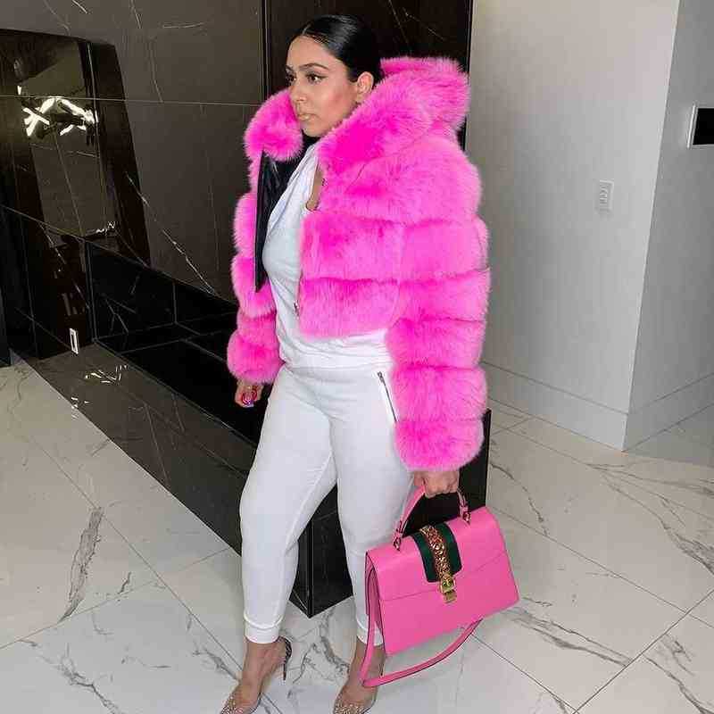 

Women Fluffy Furry Fur Coat Ladies High Quality Fur Overcoat Thick Jackets Luxury Faux Fur Coats Warm Long Sleeve Hooded Jacket Y1228, Cream color