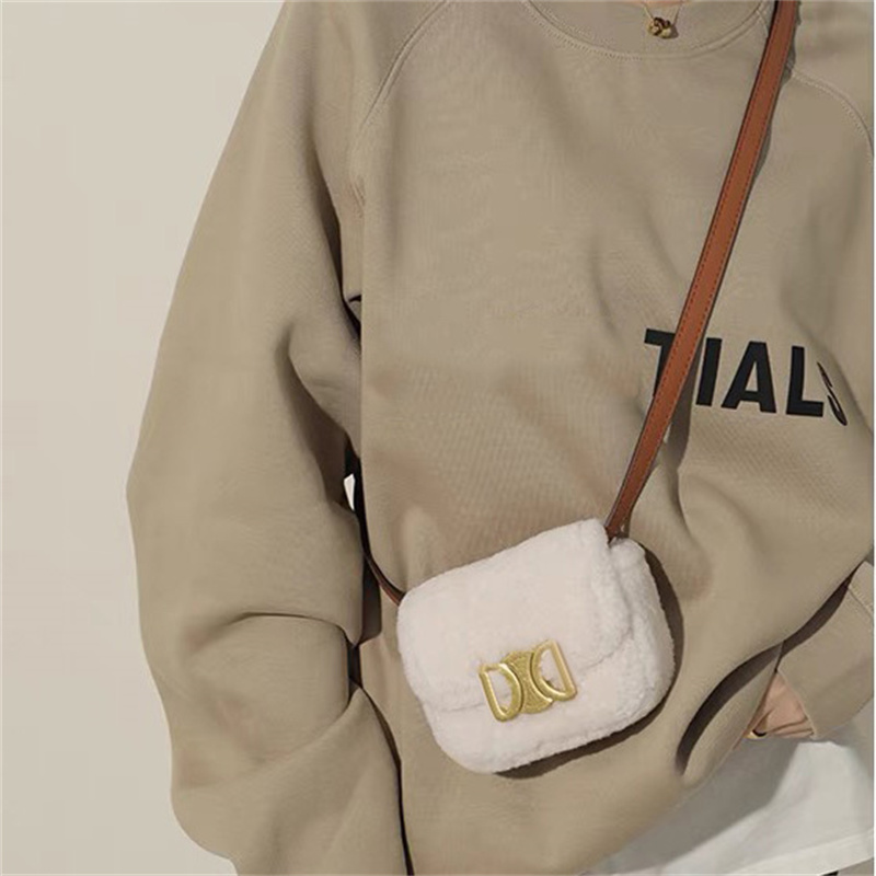 

Fluffy Cross Body Bags Designer Women Mini Packs Lambswool Crossbody Fannypacks Golden Buckle Flap Shoulder Bags Luxury Mens Coin Purses, White+box