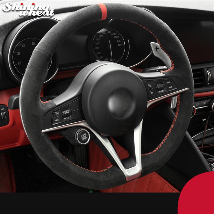 

Hand-stitched Black Alcantara Car Steering Wheel Cover for Alfa Romeo Giulia 2017 Stelvio 20172302
