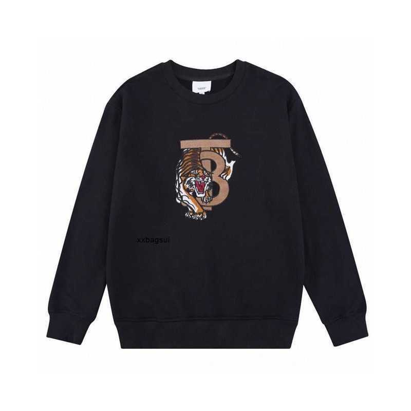 

designer burbrery men's hooded Chaopai Bajia Tiger Year Limited Letter Embroidery Sweater for Men and Women Couples Pure Cotton Round Neck jackets coats luxurys, Gray