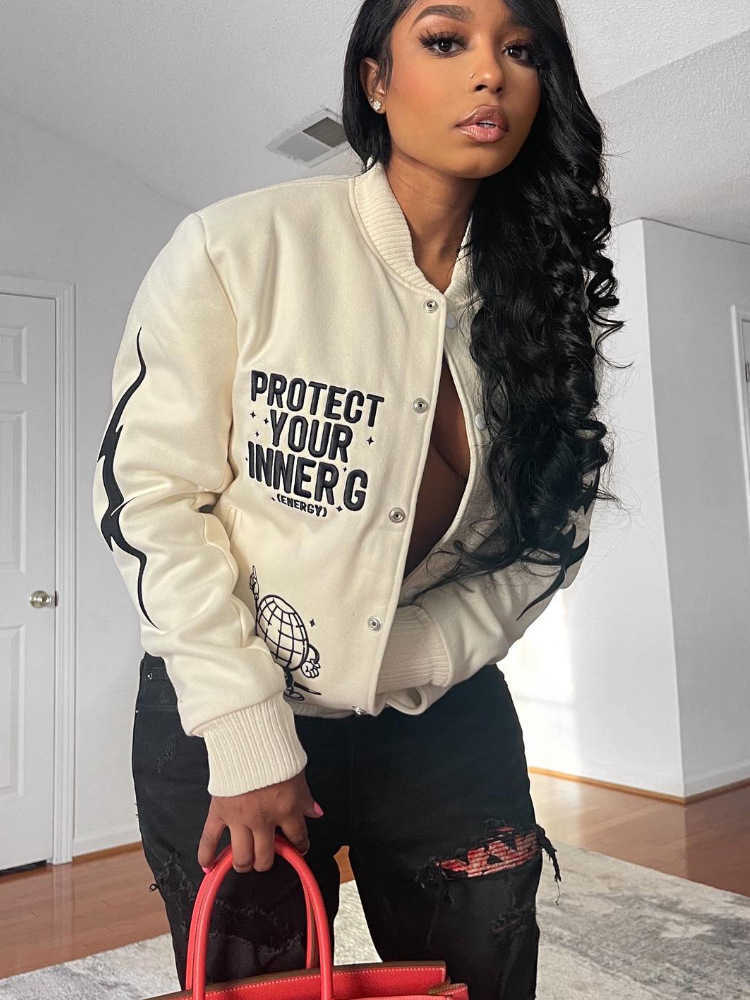 

Fashion Women Clothes 2022 Designer Jacket Autumn Winter New Letter Printed Casual Stand Collar Bomber Jackets Womens Coat, Apricot
