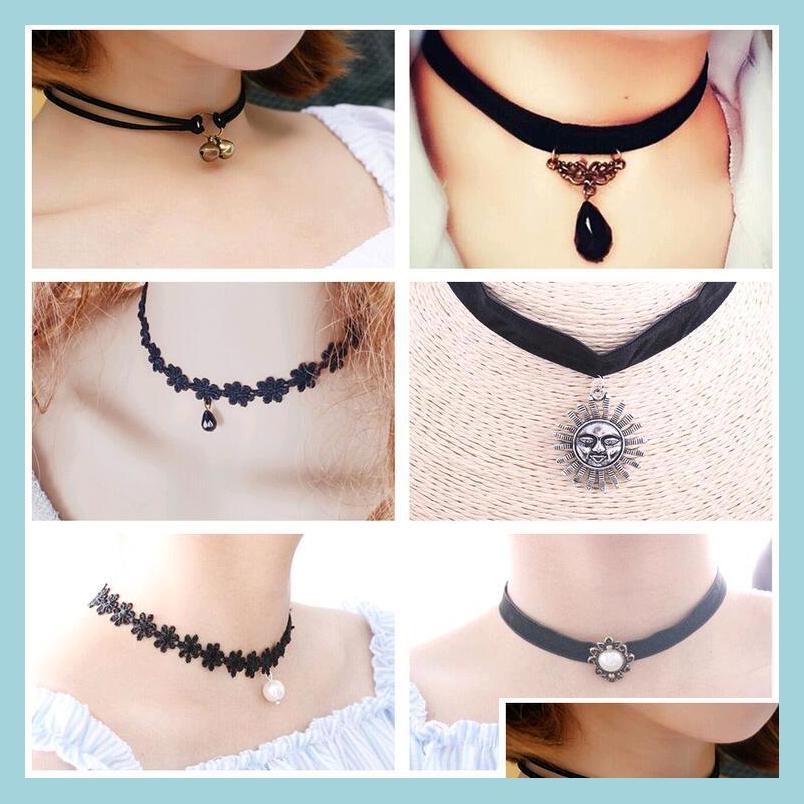 

Chokers Lolita Veet Black Lace Chokers Punk Vintage Style Charms Pendant Necklaces Jewelry For Sale Drop Delivery Pendants Dhmzp