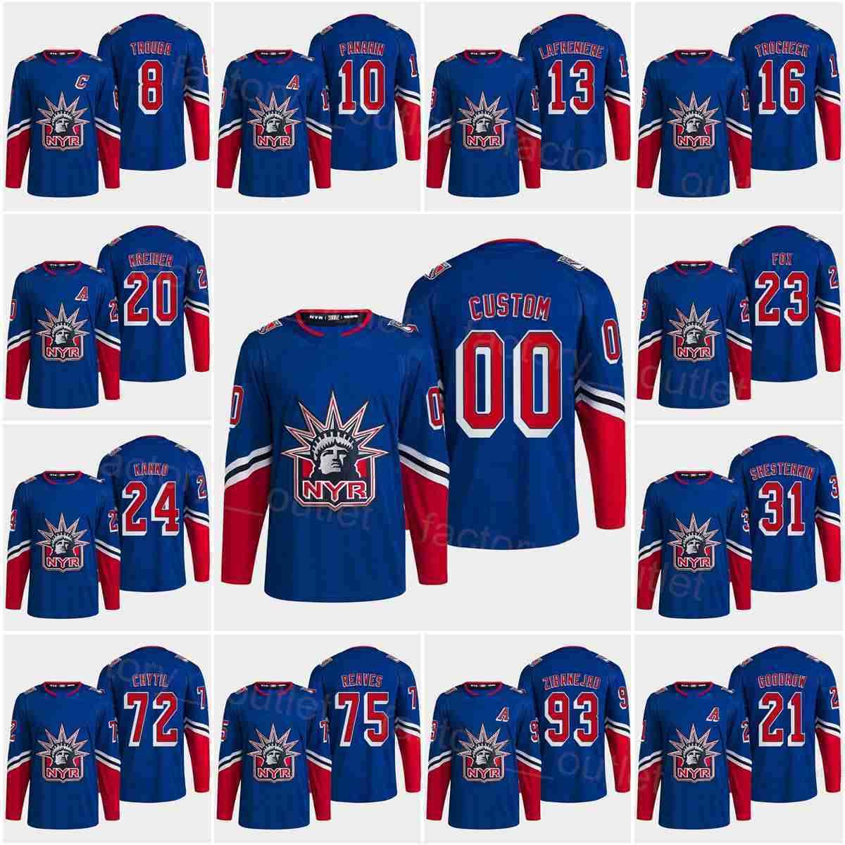 New York Hockey Ranger 13 Alexis Lafreniere Jerseys 22-23 Reverse Retro 31 Igor Shesterkin 10 Artemi Panarin 93 Mika Zibanejad 23 Adam Fox 20 Chris