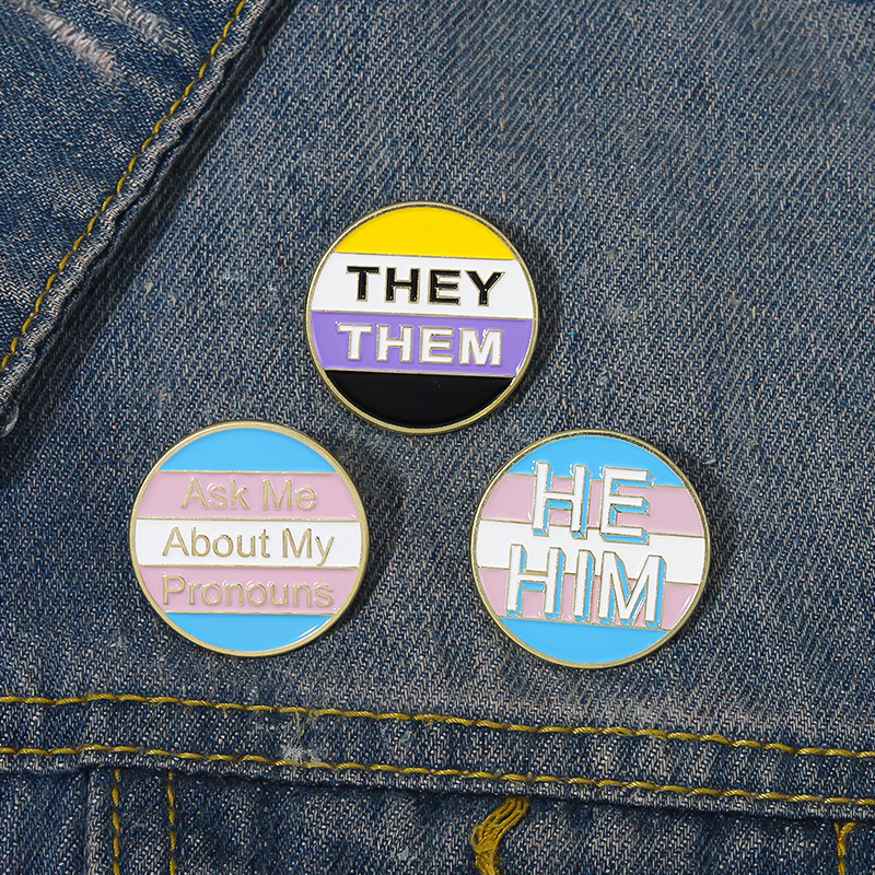 

Ask Me About My Pronouns Enamel Pins Custom HE HIM THEY THEM Brooches Lapel Badges LGBT Jewelry Gift for Lovers Friends, Color #1