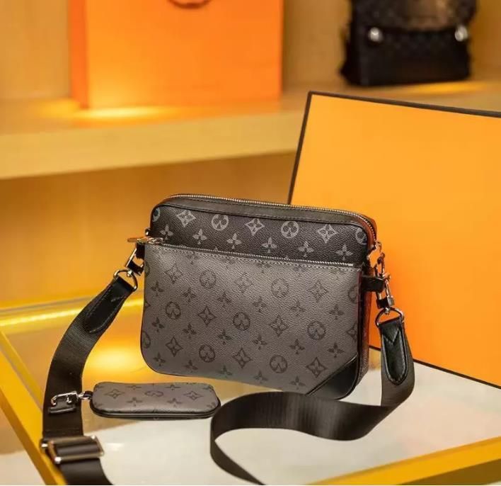 

Handbags Men Leather TRIO Messenger Bags Luxury Shoulder Bag Make up Bag Designer Handbag Tote Man's bag wallet louiseitys Purse viutonitys, Packing bag