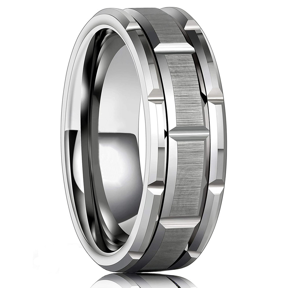 

Men 8MM Stainless Steel Ring Silver Brushed Double Groove Pattern Men's Wedding Ring Party Jewelry For Women Gift