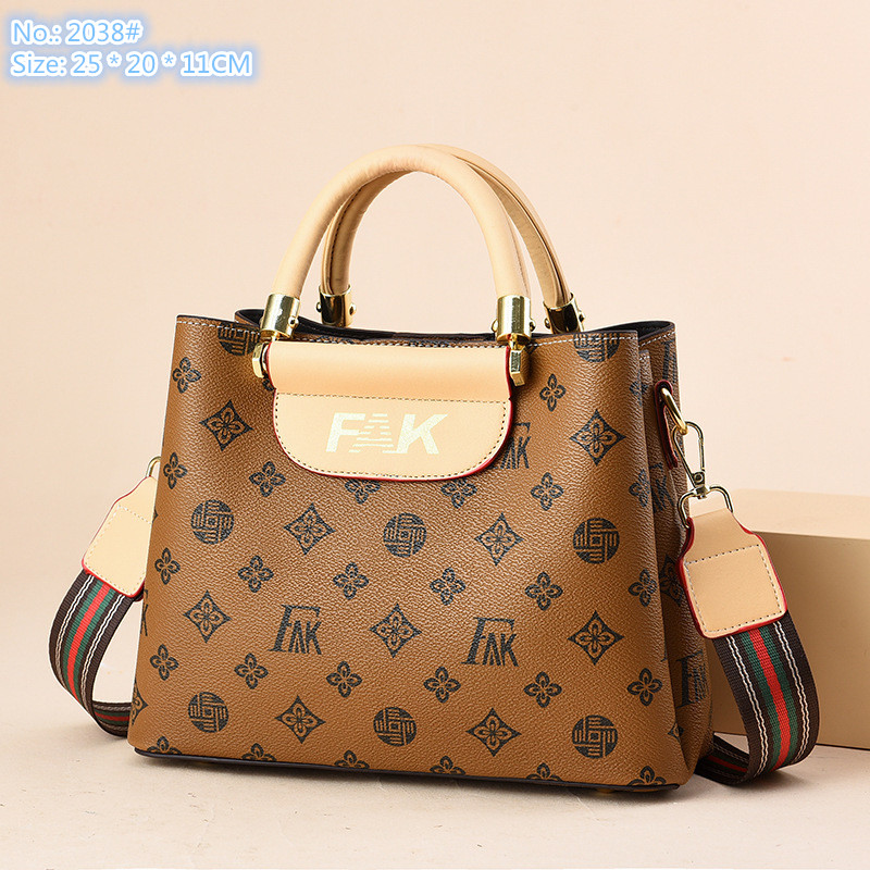 

Wholesale factory shoulder bag 3 colors comfortable stripe wide shoulder strap women backpack elegant atmosphere printed handbag three-layer leather handbags, Brown-2038#