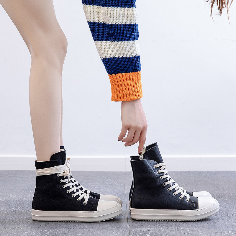 

Dress Shoes Rick Original Rric Owens Women's Sneakers Men's Streetwear Men Shoe Casual Canvas Boots 221110, Leather black